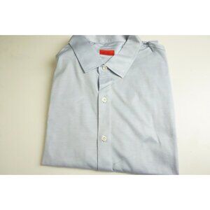 Isaia 100% Cotton Solid Blue Comfort Long Sleeve Dress Shirt Sz 45 18 BRAND NEW